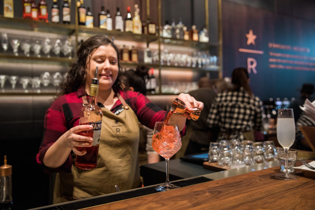 Starbucks partners work in the new Starbucks Reserve store at the Starbucks Support Center in Seattle on Wednesday, February 21, 2018. (Joshua Trujillo, Starbucks)