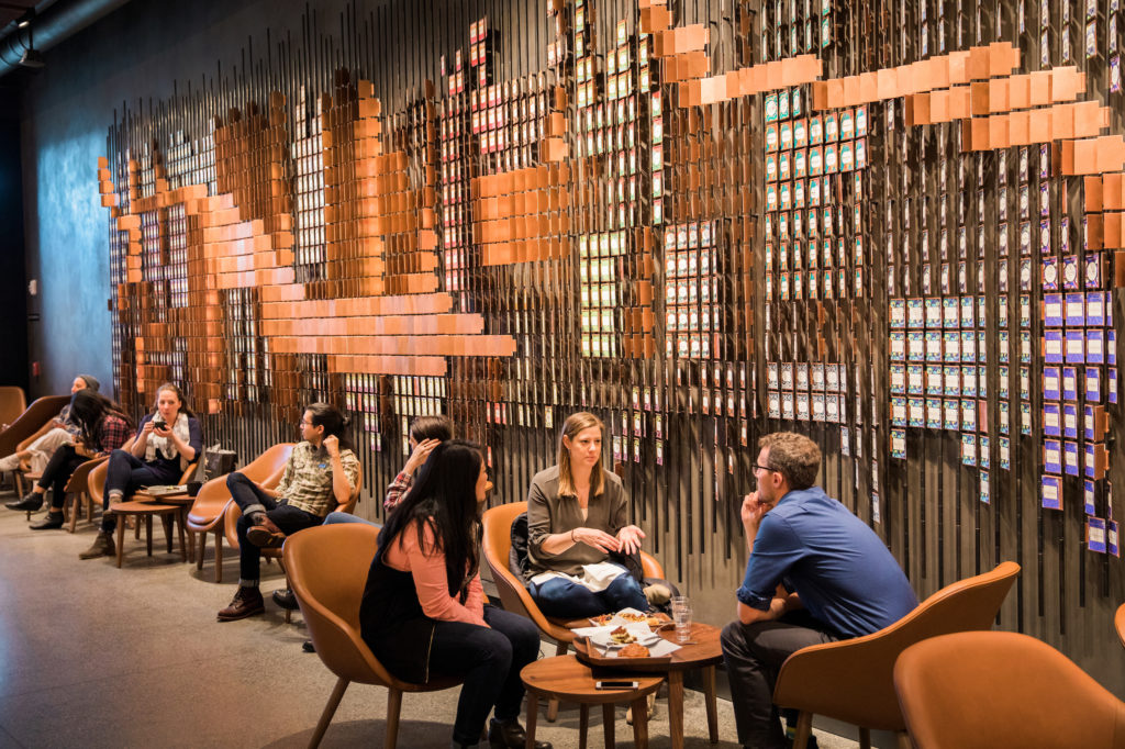 Starbucks partners work in the new Starbucks Reserve store at the Starbucks Support Center in Seattle on Wednesday, February 21, 2018. (Joshua Trujillo, Starbucks)